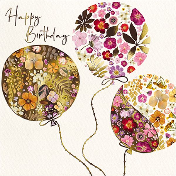 Embossed Card-Pressed Flowers in Floating Balloons