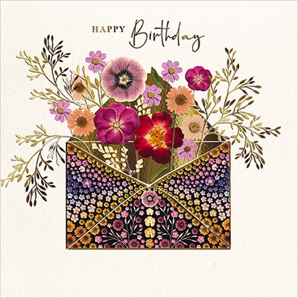 Embossed Card-Pressed Flowers Tucked in Envelope