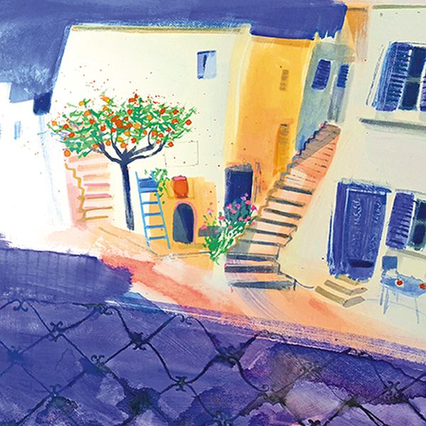 Card-Greek Orange Tree and Blue Ladder, Syros