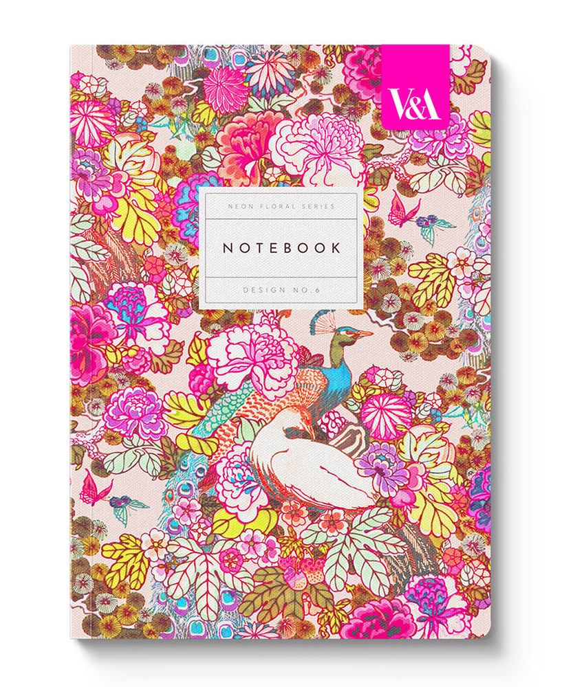 V&A A5 Textured Soft Cover Notebook-Neon Floral Peacock Floral  