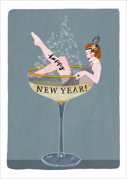 Card-New Year Champagne Girl