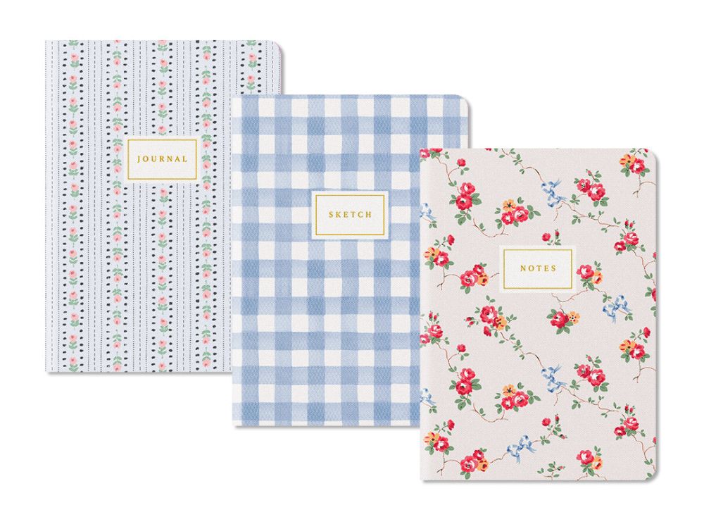 Cath Kidston Medium Notebook Set-Blue Floral & Check