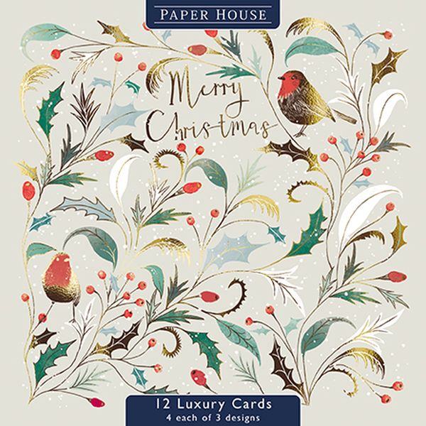 Boxed Card Pack of 12 (3 designs)-Christmas Foliage