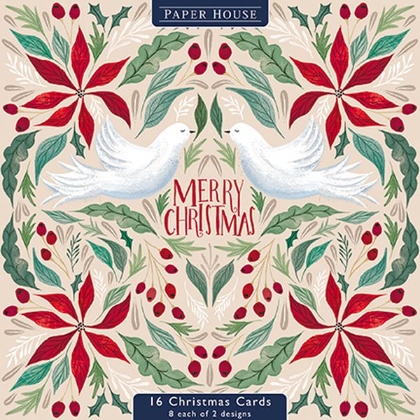 Boxed Card Park of 16 (2 designs)-Christmas Dove