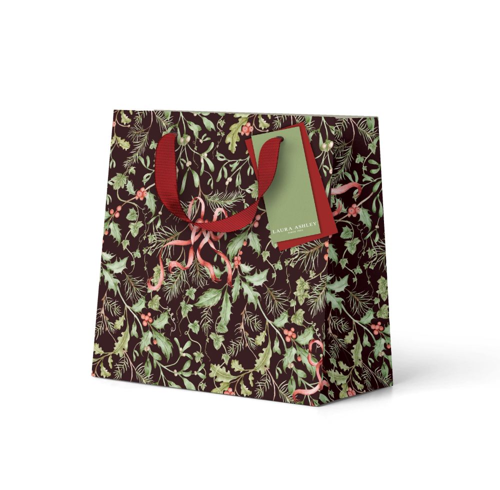Laura Ashley Gift Bag Small-Holly and Bows