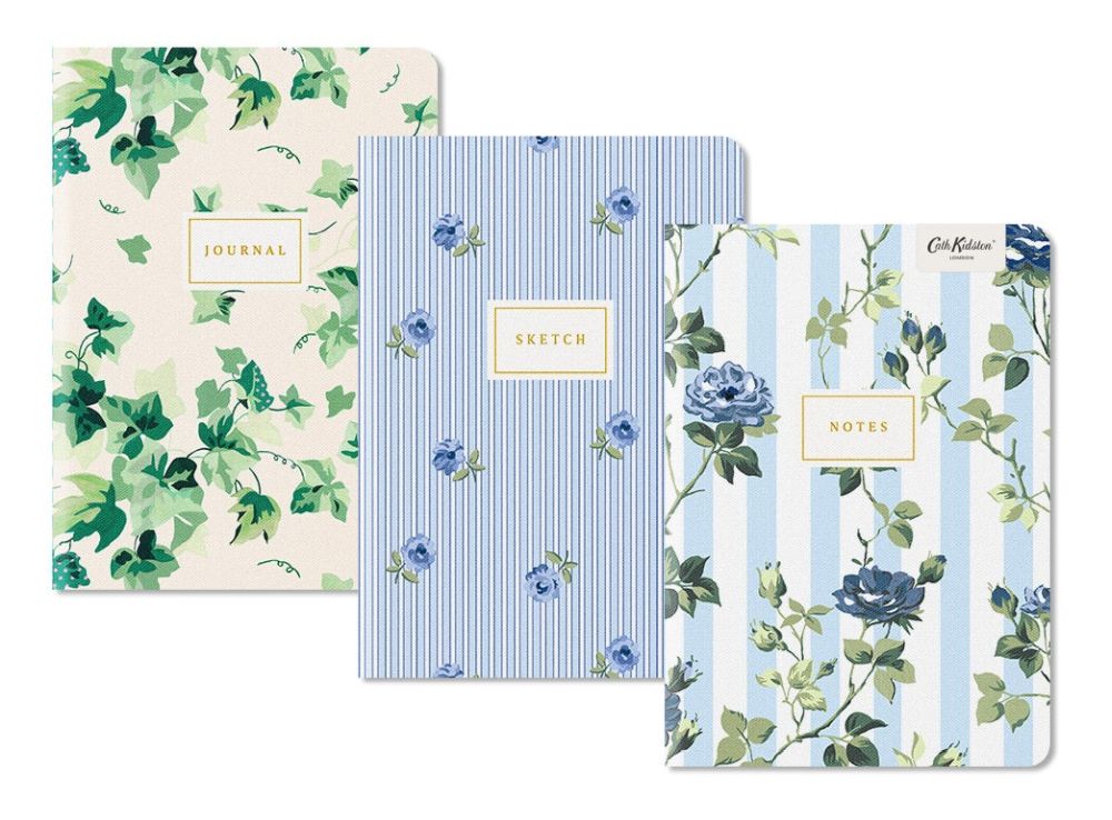 Cath Kidston Medium Notebook Set-Blue Stripe Floral