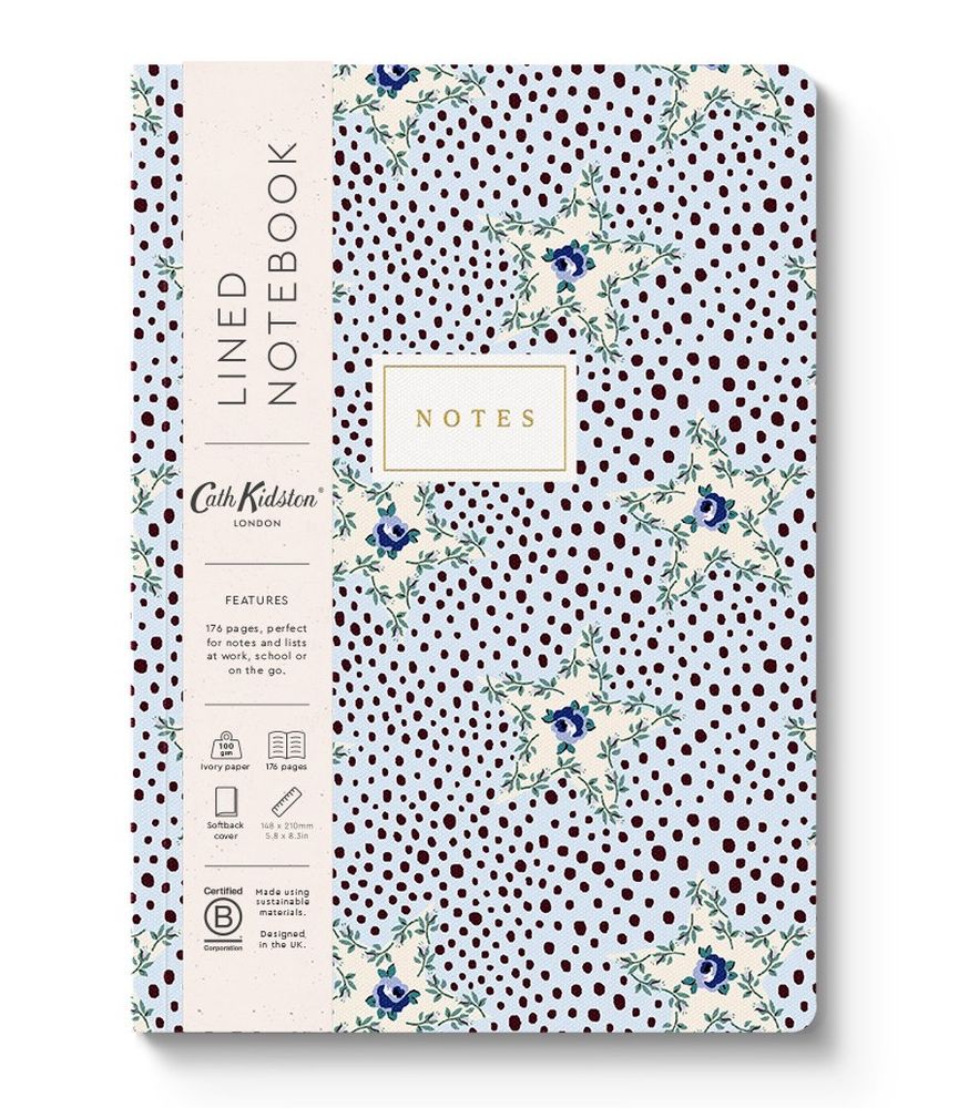 Cath Kidston A5 Textured Soft Cover Notebook-Blue Rose Dots
