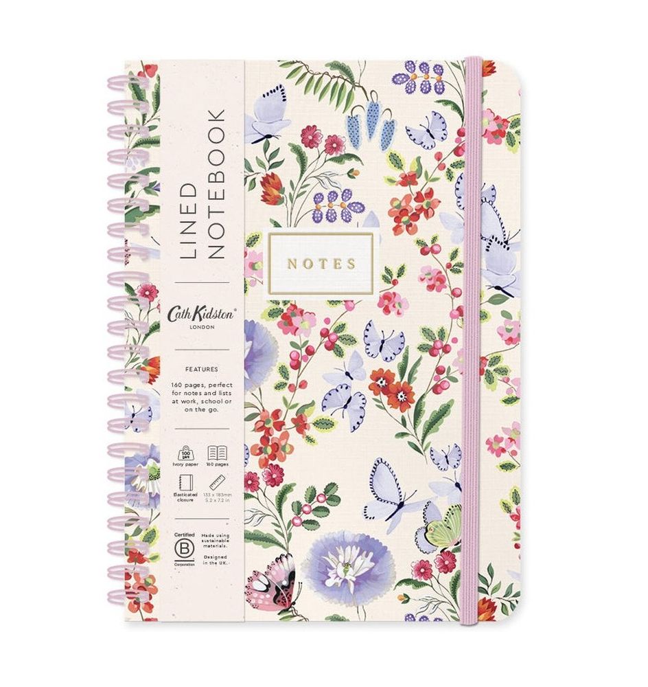 Cath Kidston B6 Spiral Bound Notebook-Cream Butterfly