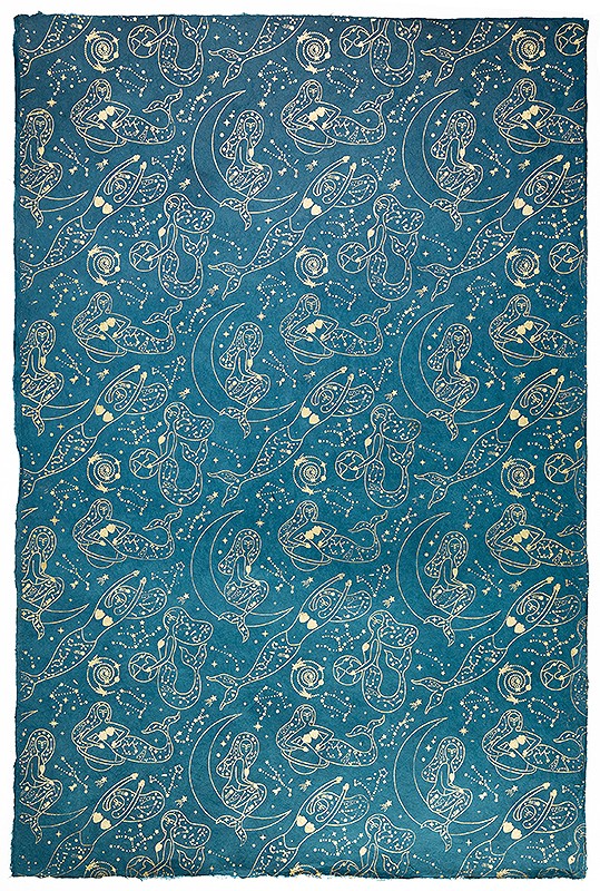 Wrap-Mermaids Gold on Blue