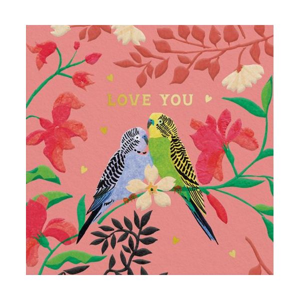 Mini Foil Card-Love Parrots