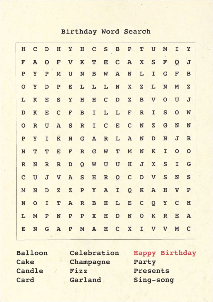Card-Birthday Word Search