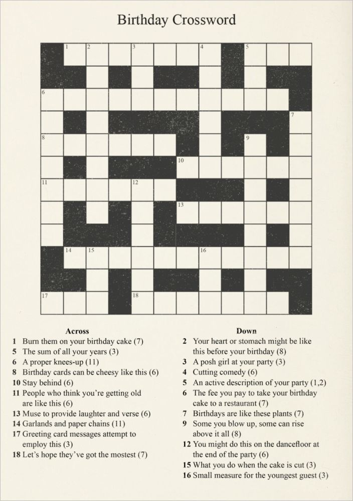 Card-Birthday Crossword