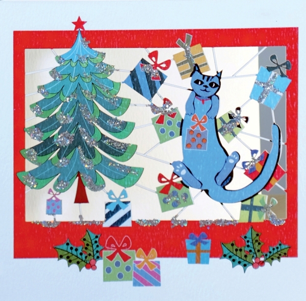 Card-Blue Cat and Tree Square