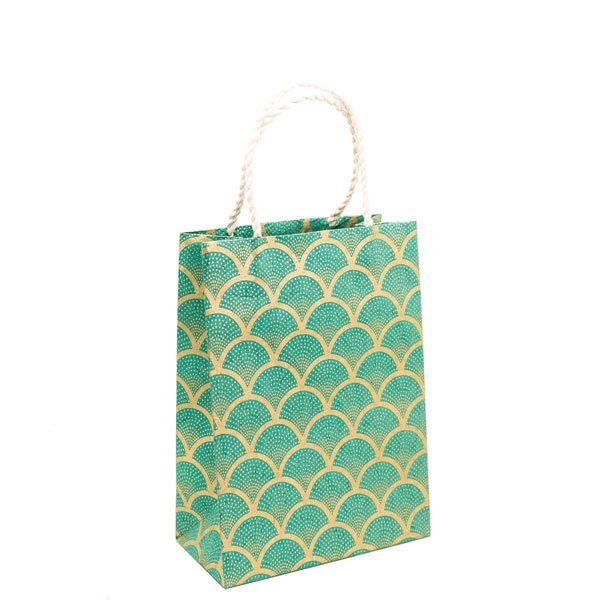 Gift Bag Medium-Fan Gold On Sea Green