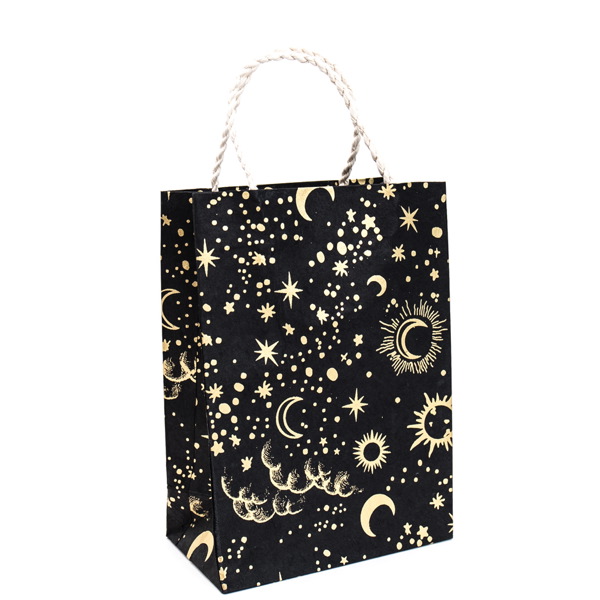 Gift Bag Medium-Sun Moon Stars Gold On Black