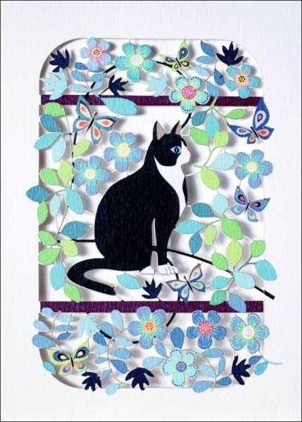 Laser Cut Card-Cat In Flowers