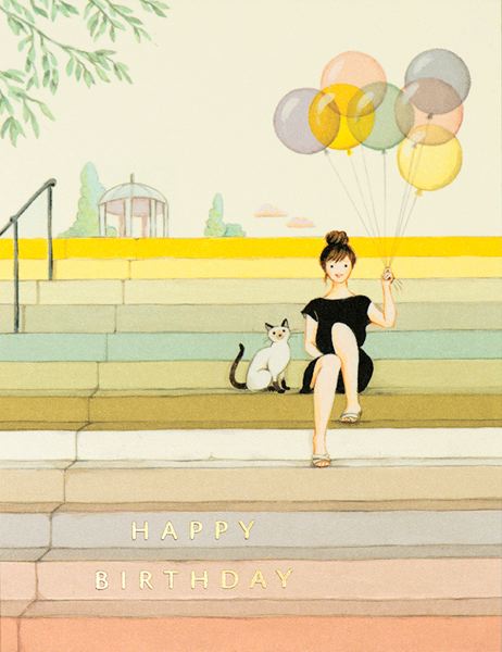 Foil Card-Girl on Stairs Birthday