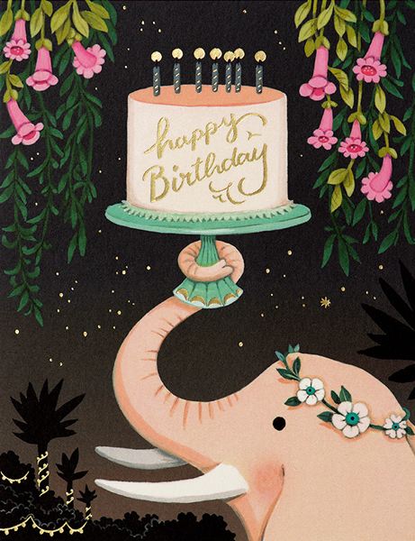 Foil Card-Pink Elephant Birthday