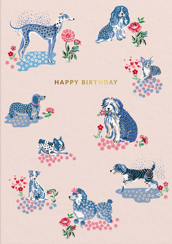 Cath Kidston Foil Card-Happy Birthday Puppy Fields