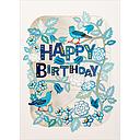 Laser Cut Card-Birthday Birds and Flowers Blue