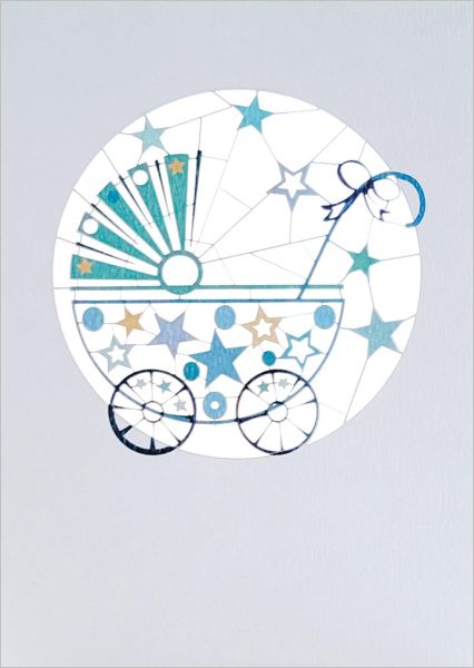 Laser Cut Card-Blue Pram