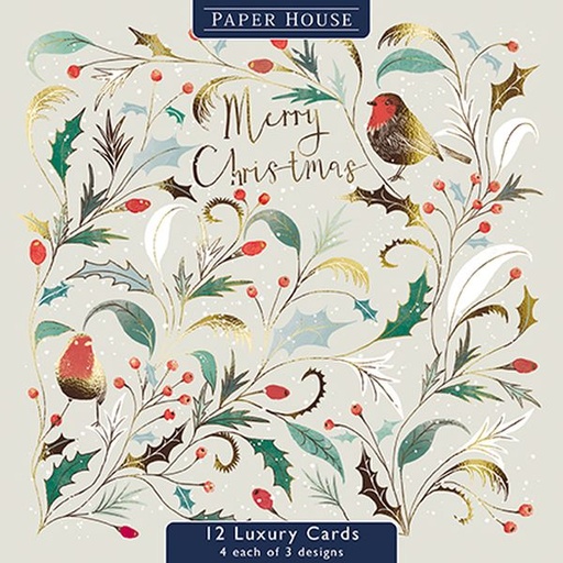 [GB-XCP-DELP0037] Boxed Card Pack of 12 (3 designs)-Christmas Foliage