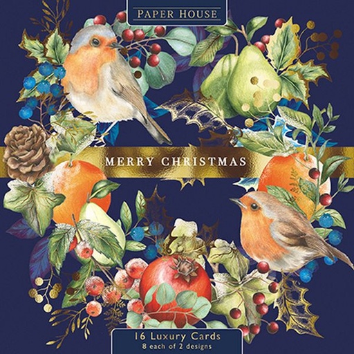 [GB-XCP-PSLOP0005] Boxed Card Park of 16 (2 designs)-Robin Wreath