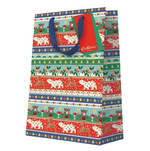 [CK-XWBL-13518] Cath Kidston Gift Bag Large-Festive Animal Stripe