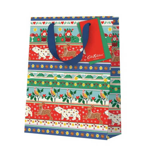[CK-XWBM-13517] Cath Kidston Gift Bag Medium-Festive Animal Stripe