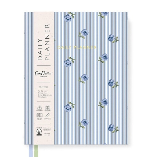 [CK-SN-7-PL-B6-14114] Cath Kidston B6 Fabric Daily Planner-Blue Stripe Floral