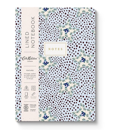 [CK-SN-3-A5-14375] Cath Kidston A5 Textured Soft Cover Notebook-Blue Rose Dots