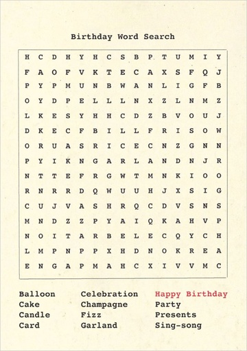 [PB-C-2529] Card-Birthday Word Search