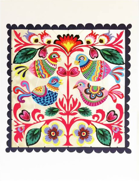 [FO-PM0536] Laser Cut Card-Folk Art Birds Square