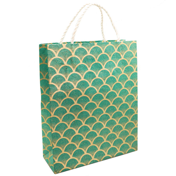 [GI-WBL-GSP312-29] Gift Bag Large-Fan Gold On Sea Green