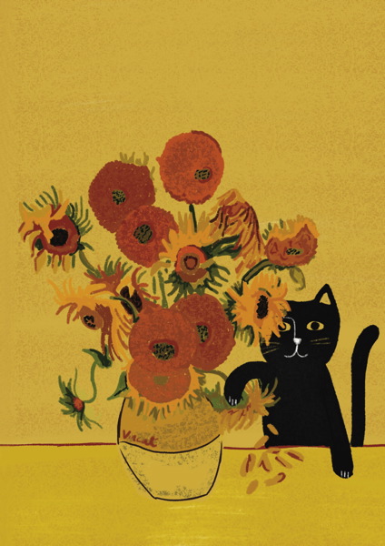 [NG-CC-VV026] Card-Van Gogh Sunflower Cat 