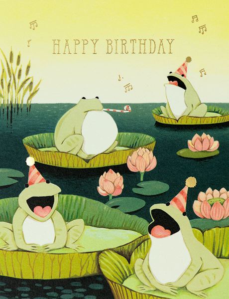 [JJ-C-049] Foil Card-Singing Frogs Birthday