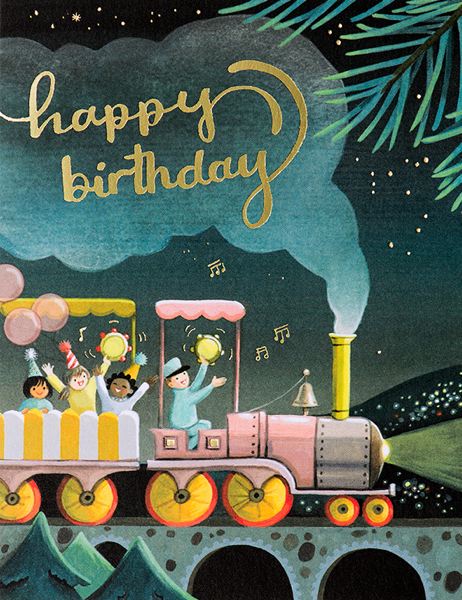 [JJ-C-078] Foil Card-Train Birthday