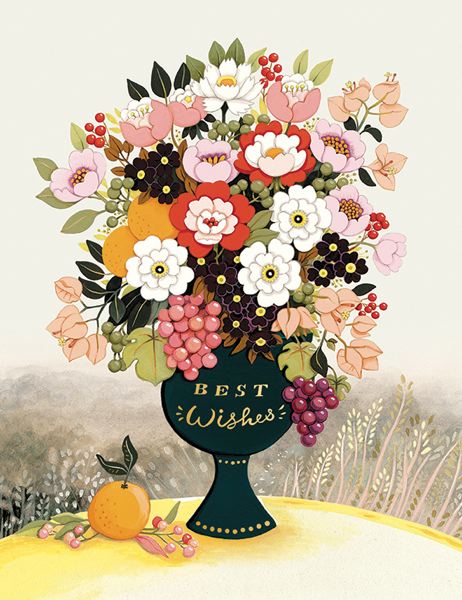 [JJ-C-095] Foil Card-Best Wishes Flower Vase