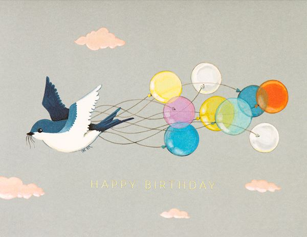 [JJ-C-007] Foil Card-Swallow and Balloons Birthday