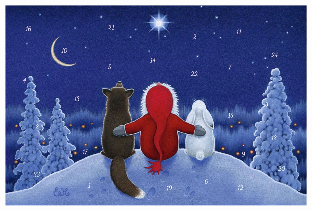 [KV-XCAL-6-12482] Advent Cal-Card-Tomte with Fox and Hare