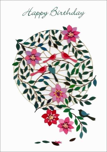 [FO-F009] Laser Cut Card-Happy Birthday Birds and Flowers