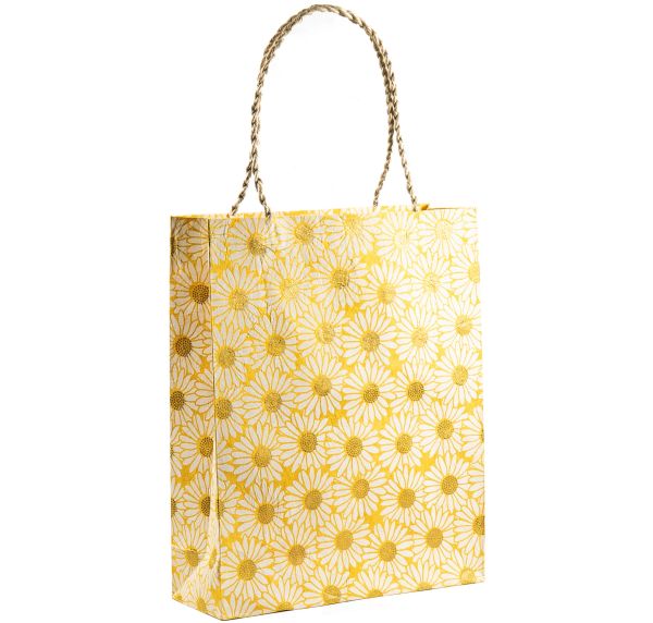 [GI-WBL-GSP298-03] Gift Bag Large-Daisy White On Gold