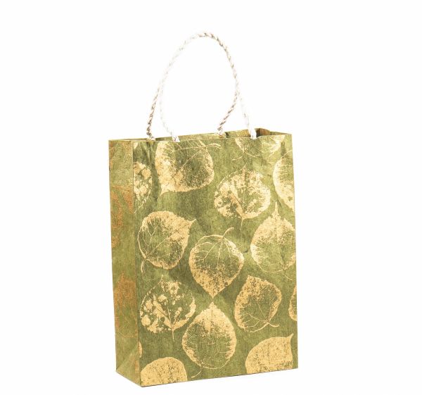 [GI-WBM-GSP283-35] Gift Bag Medium-Leaves Gold On Olive