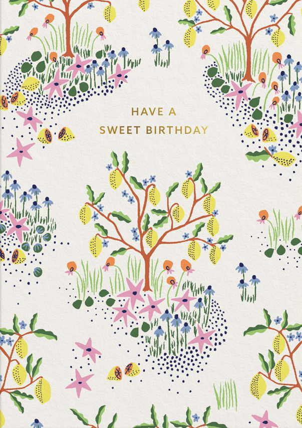[CK-C-7466] Cath Kidston Foil Card-Sweet Birthday Lemon Trees