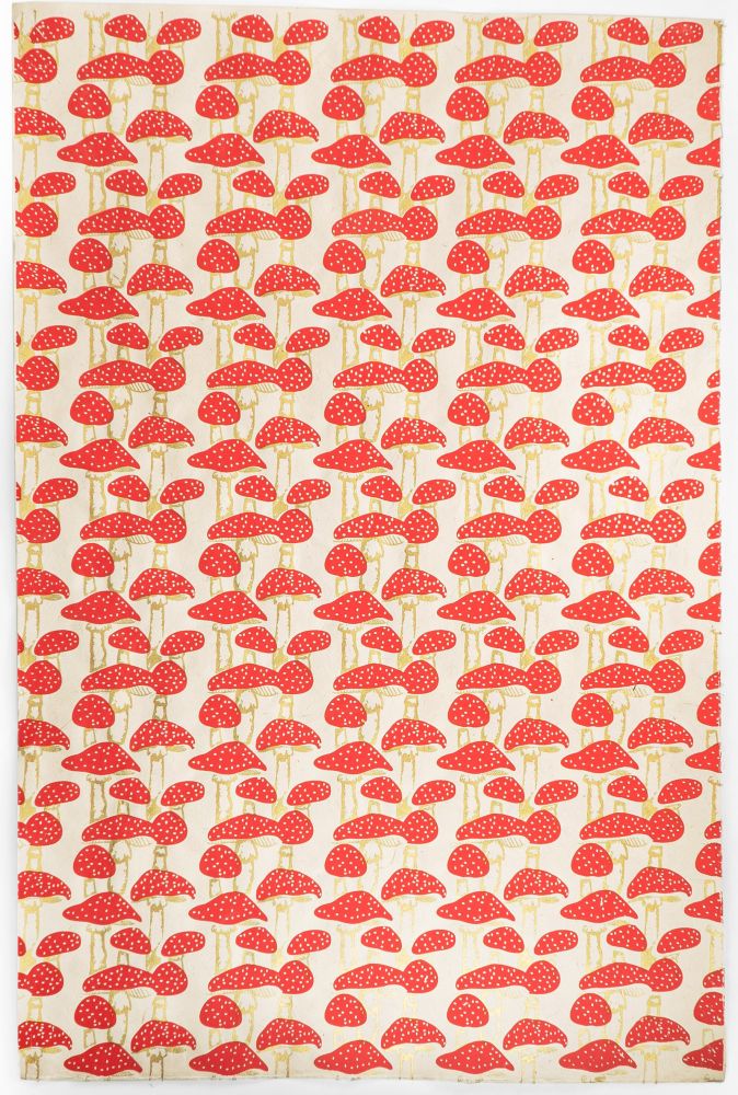 [GI-GSP455-08] Wrap-Mushrooms Red and Gold On Cream