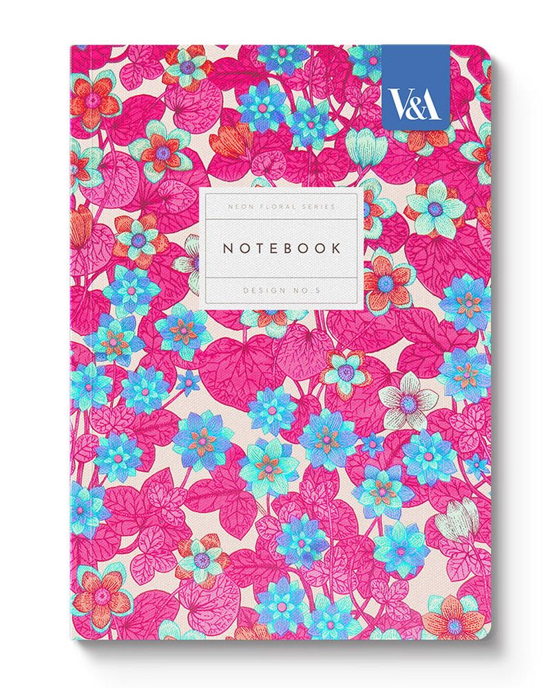[OD-SN-VA-3-A5-512538] V&A A5 Textured Soft Cover Notebook-Neon Floral Pink & Blue  