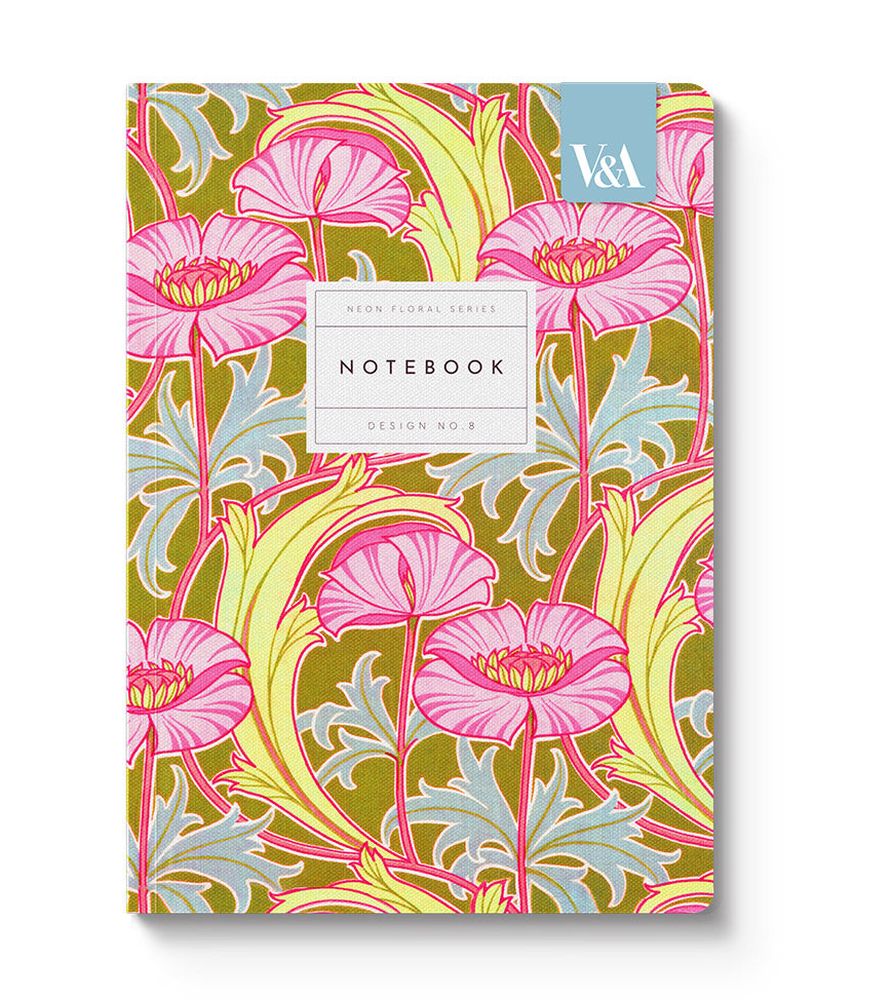 [OD-SN-VA-3-A5-512540] V&A A5 Textured Soft Cover Notebook-Neon Floral Pink Poppies  