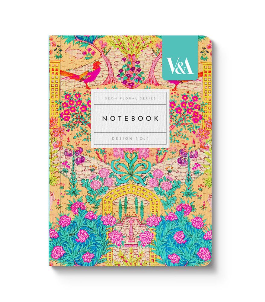 [OD-SN-VA-5-A6-612548] V&A A6 Textured Soft Cover Notebook-Neon Floral Ornate Garden  