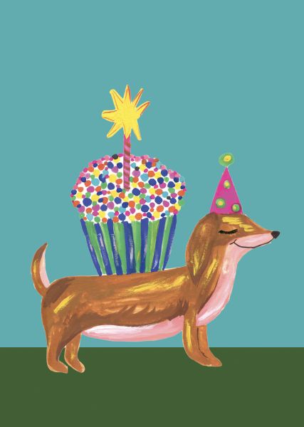 [HC-C-429] Card-Dachshund and Cup Cake