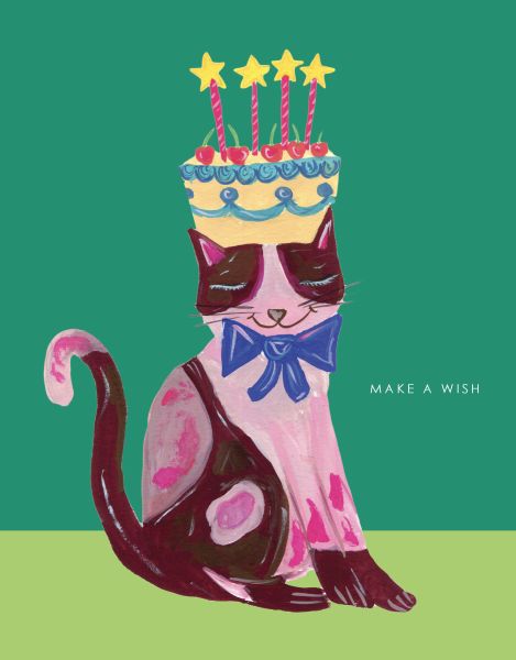 [HC-C-430] Card-Cat With Cake Hat